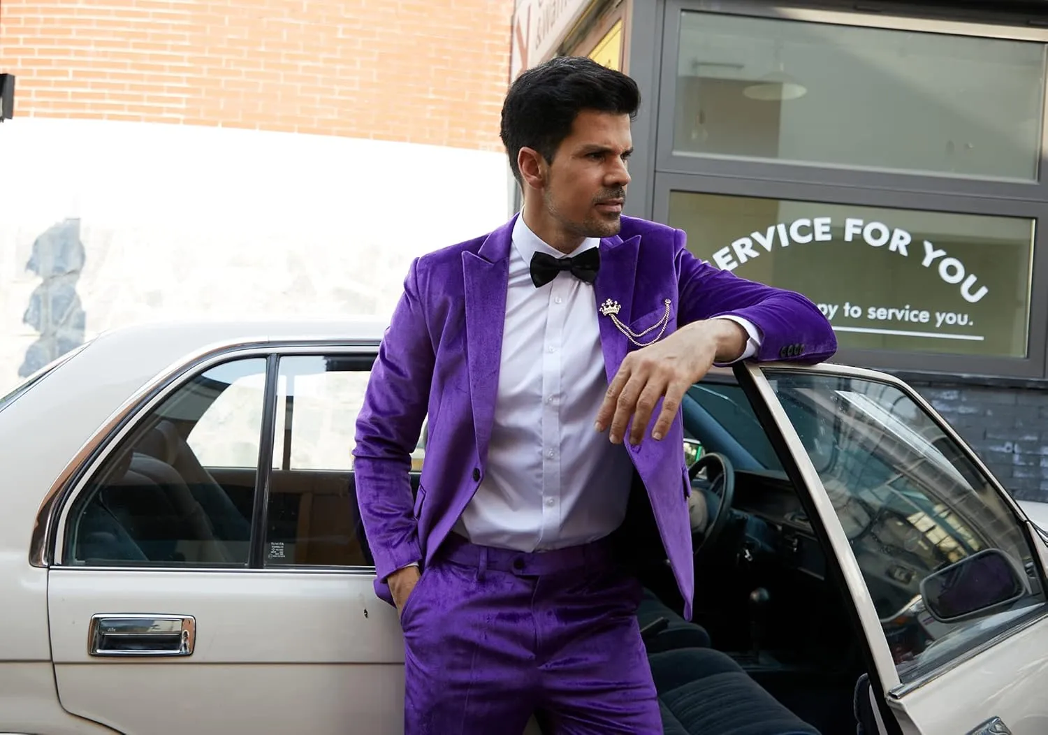 MAGE MALE Men's 2 Piece Velvet Suit One Button Tuxedo Slim Fit Luxurious Blazer Party Dinner Jacket & Pants
