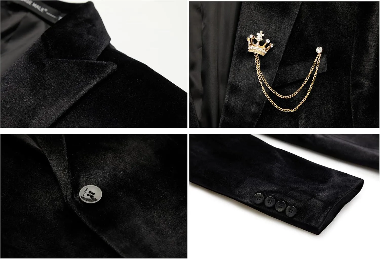 MAGE MALE Men's 2 Piece Velvet Suit One Button Tuxedo Slim Fit Luxurious Blazer Party Dinner Jacket & Pants