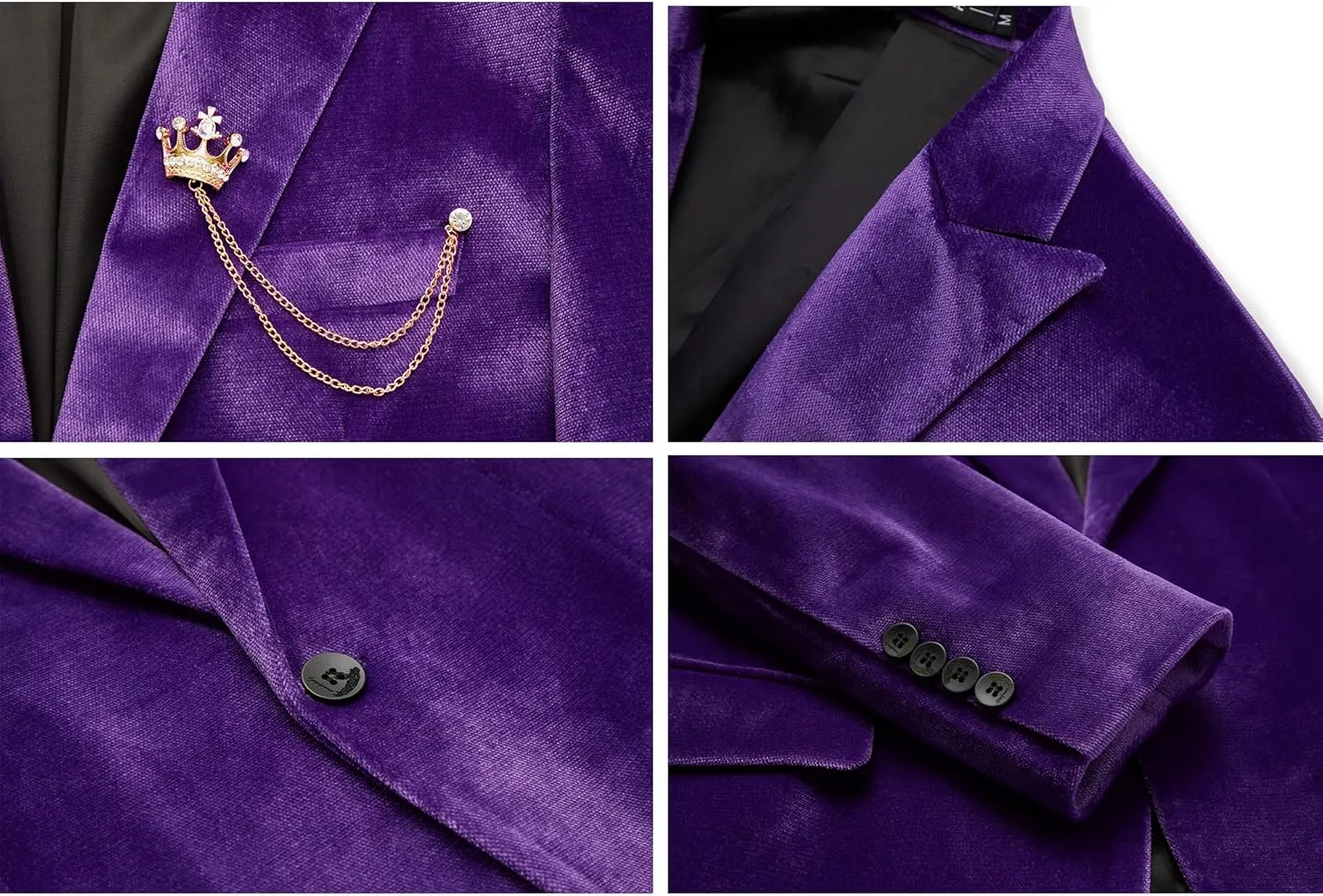 MAGE MALE Men's 2 Piece Velvet Suit One Button Tuxedo Slim Fit Luxurious Blazer Party Dinner Jacket & Pants