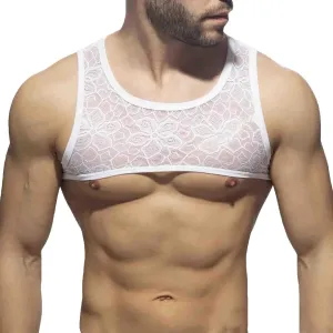Male Mesh Floral Design Tops Sexy Short Nightclub Performance Short Sleeve T Shirt Mens Valentines Day Underwear