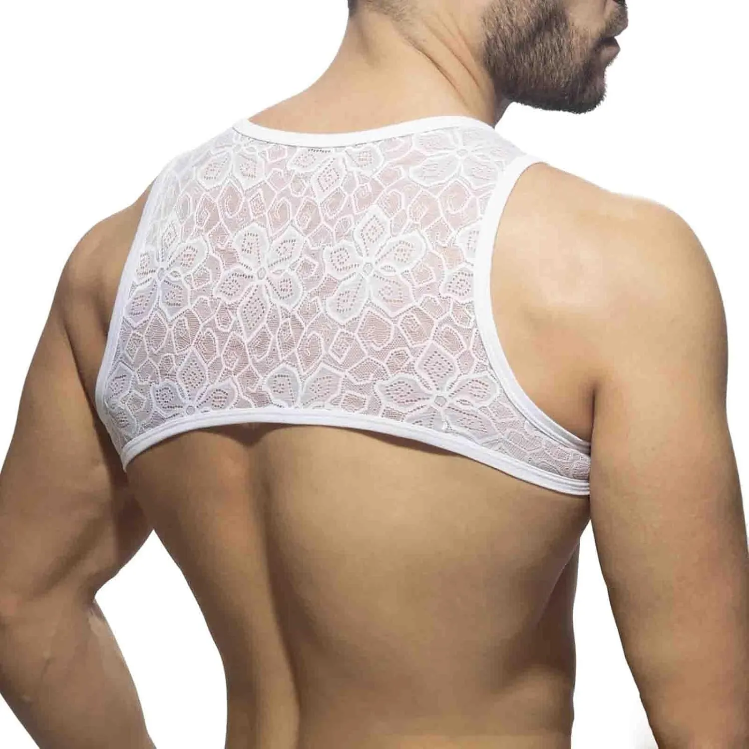 Male Mesh Floral Design Tops Sexy Short Nightclub Performance Short Sleeve T Shirt Mens Valentines Day Underwear