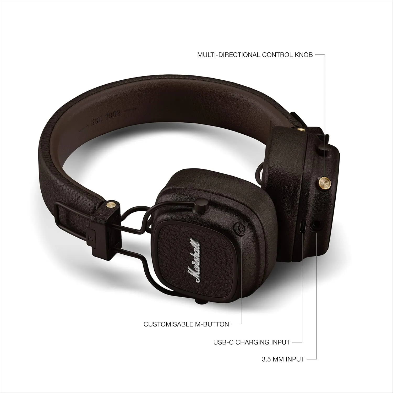 Marshall Major V Wireless On-Ear Headphones, Brown