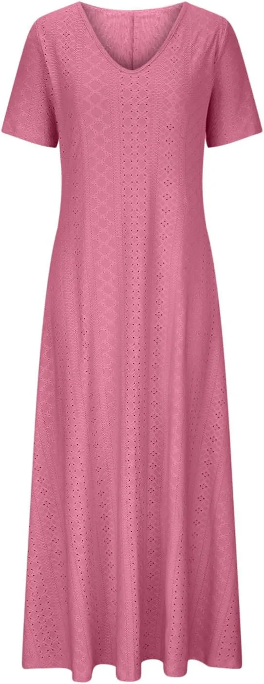 Maxi Long Dresses for Women 2025 Trendy Sleeveless Eyelet Cami Dress Casual Summer Beach Swing Vacation Sundress