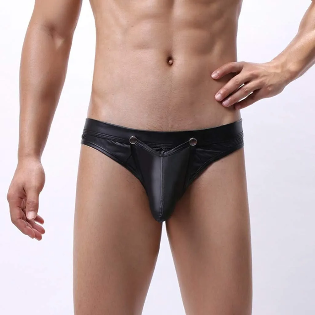 Men Underwear Sexy Low Waisted Opening Front Athletic Classic Leather Underwear Comfortable Underwear Boxers Men