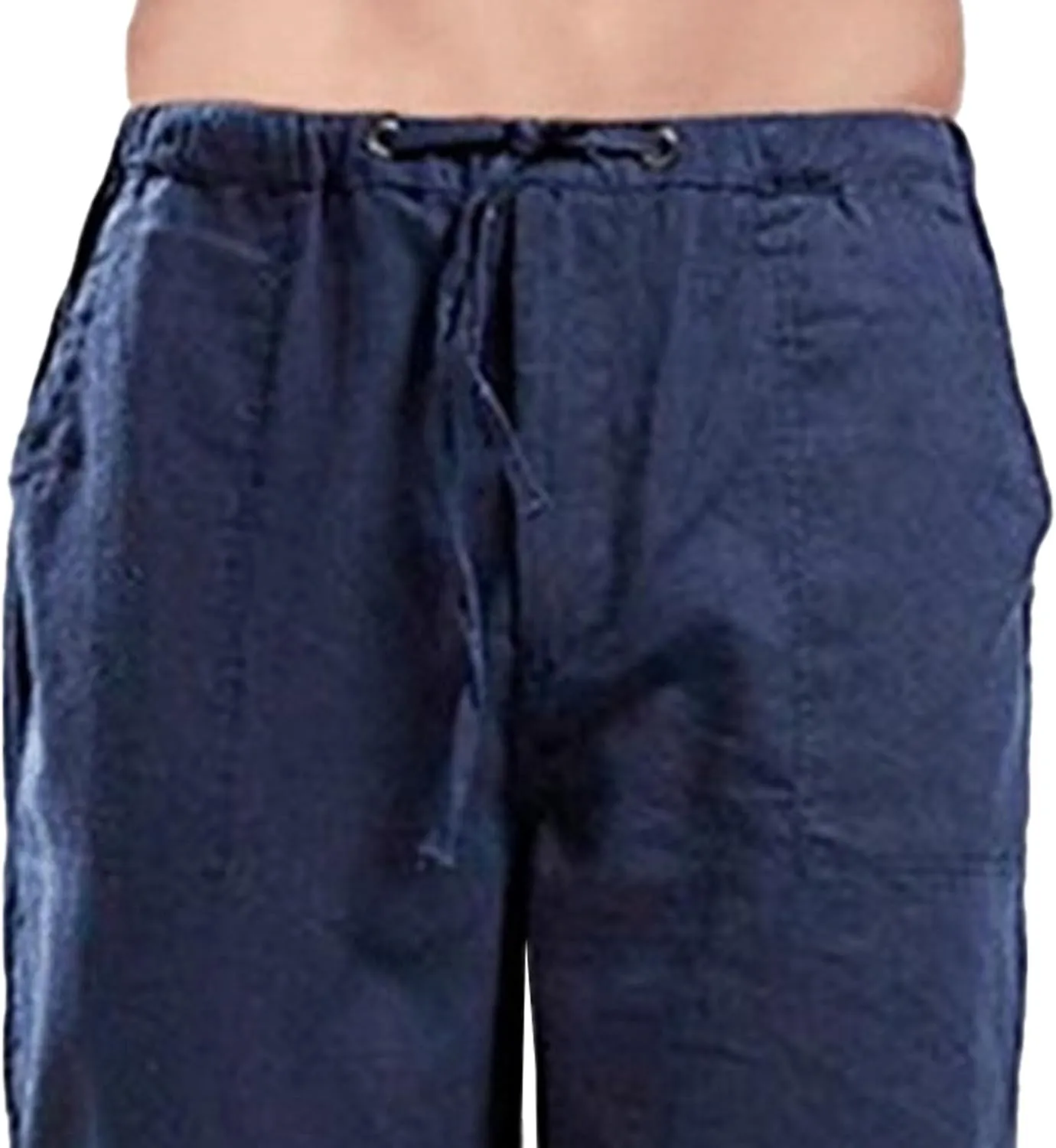 Men's Baggy Cotton Linen Summer Pants Drawstring Solid Beach Trousers Straight Leg Casual Outdoor Sweatpants
