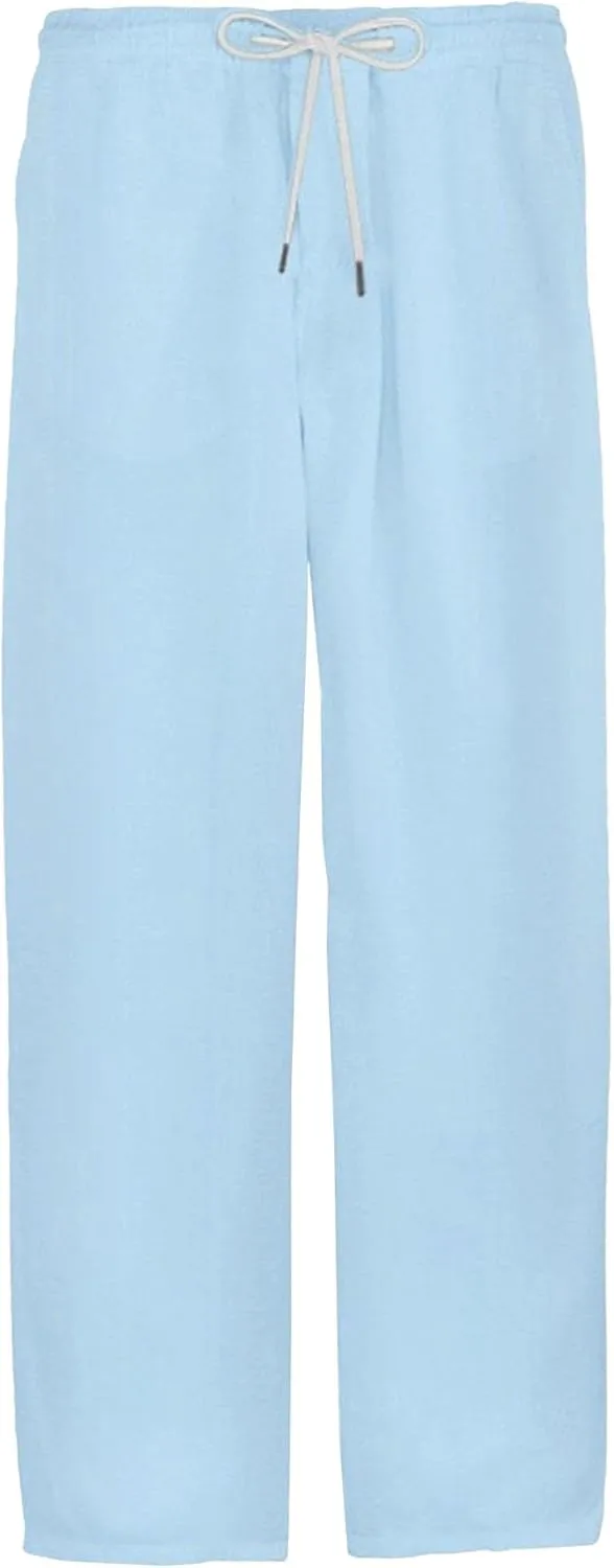 Men's Cotton Linen Drawstring Outdoor Pants Elastic Waist Solid Summer Trousers Baggy Basic Casual Sweatpants