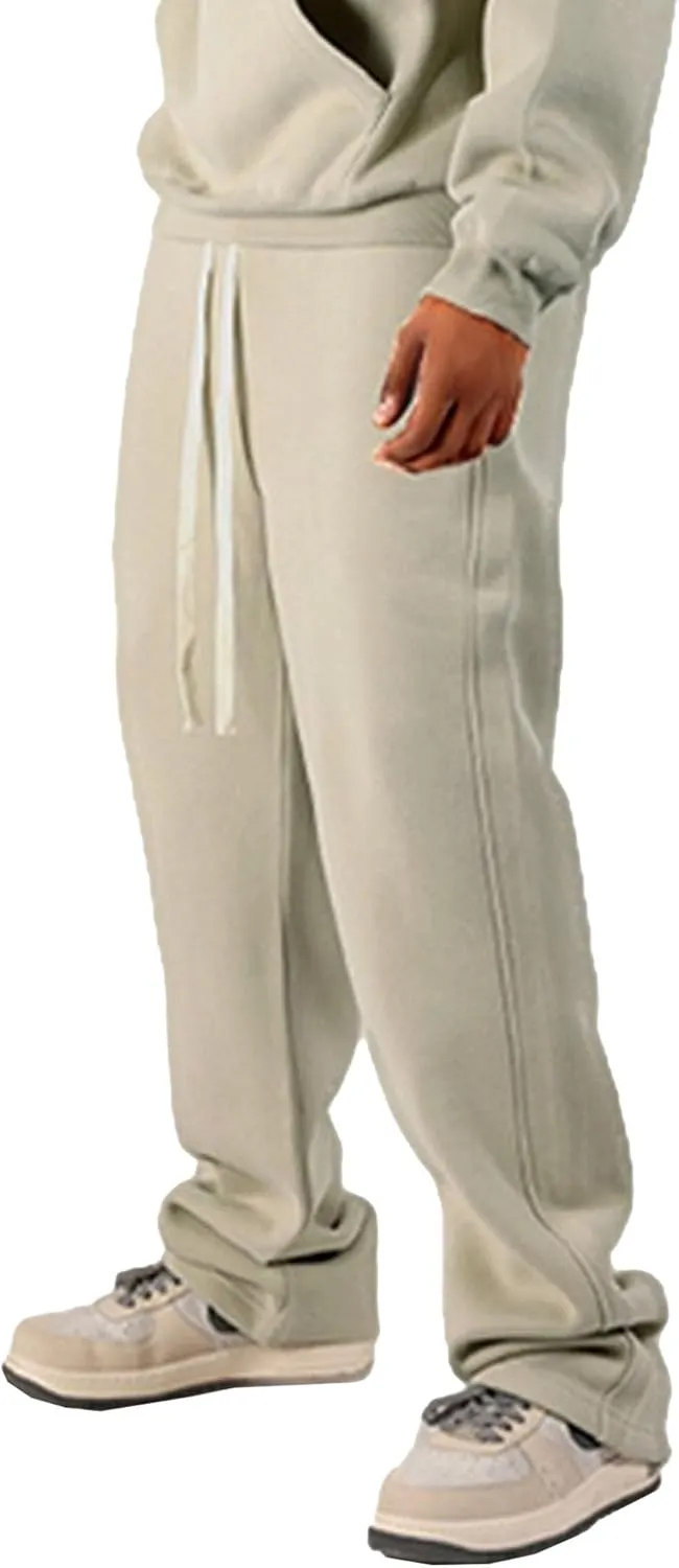 Men's Cotton Straight Leg Workout Pants Loose Fit Solid Drawstring Trousers Casual Athletic Outdoor Fall Pants