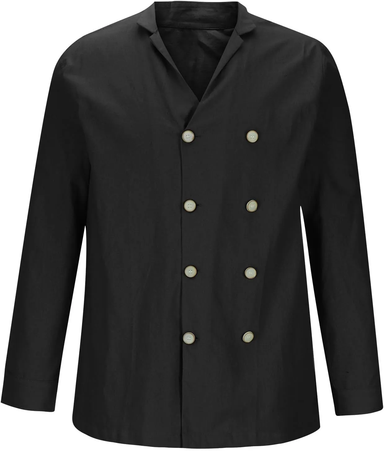Mens Double-Breasted Shirts Linen Casual Fashion Button Down Shirts Long Sleeve Soft Stretch Collar Fall Tops