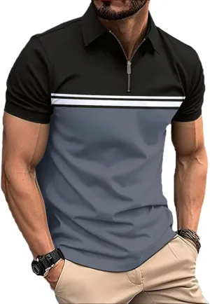 Mens Fashion Color Block Polo Shirts Casual Short Sleeve T Shirt Striped Moisture Wicking Golf Shirts Tops