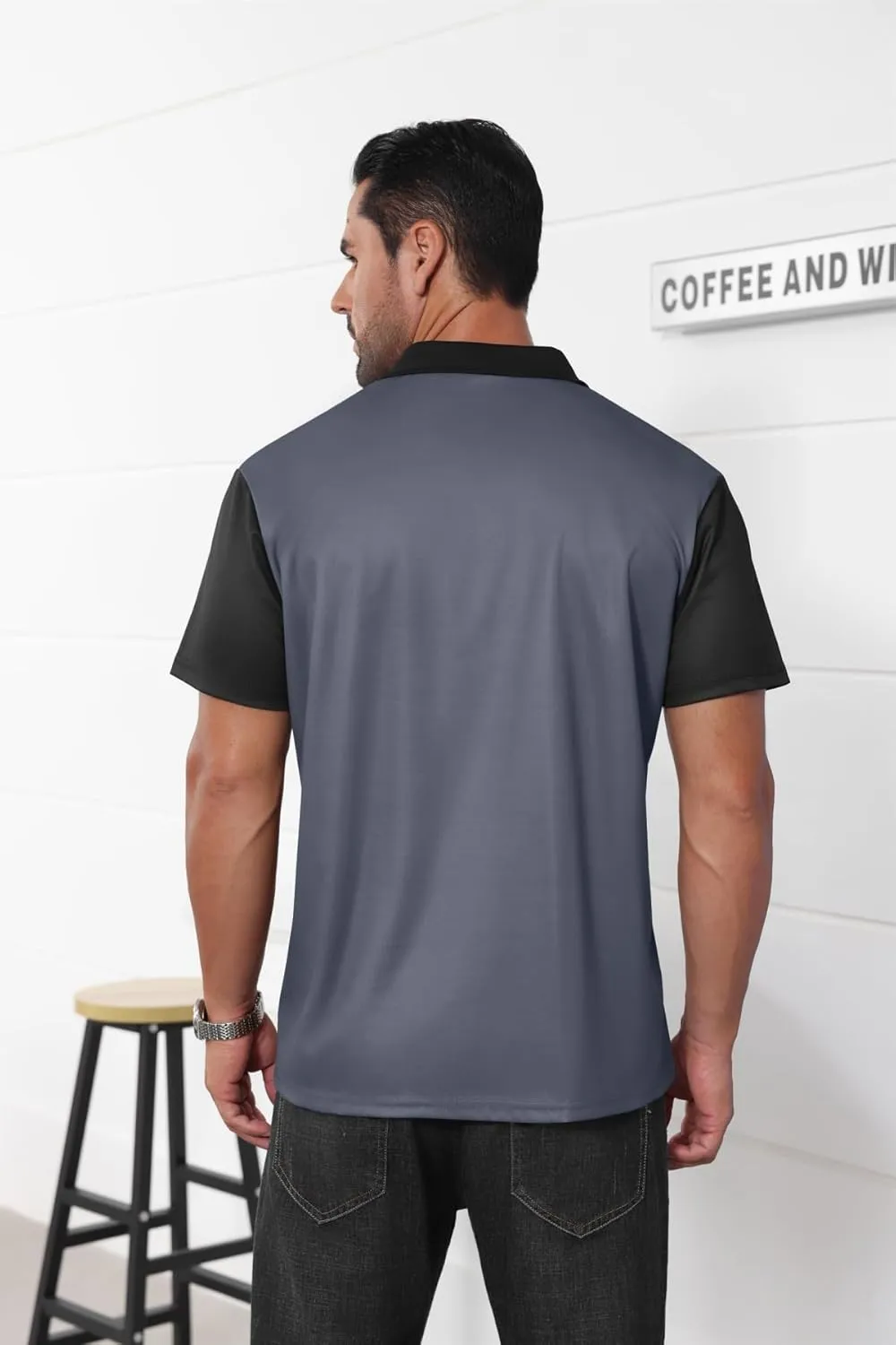 Mens Fashion Color Block Polo Shirts Casual Short Sleeve T Shirt Striped Moisture Wicking Golf Shirts Tops