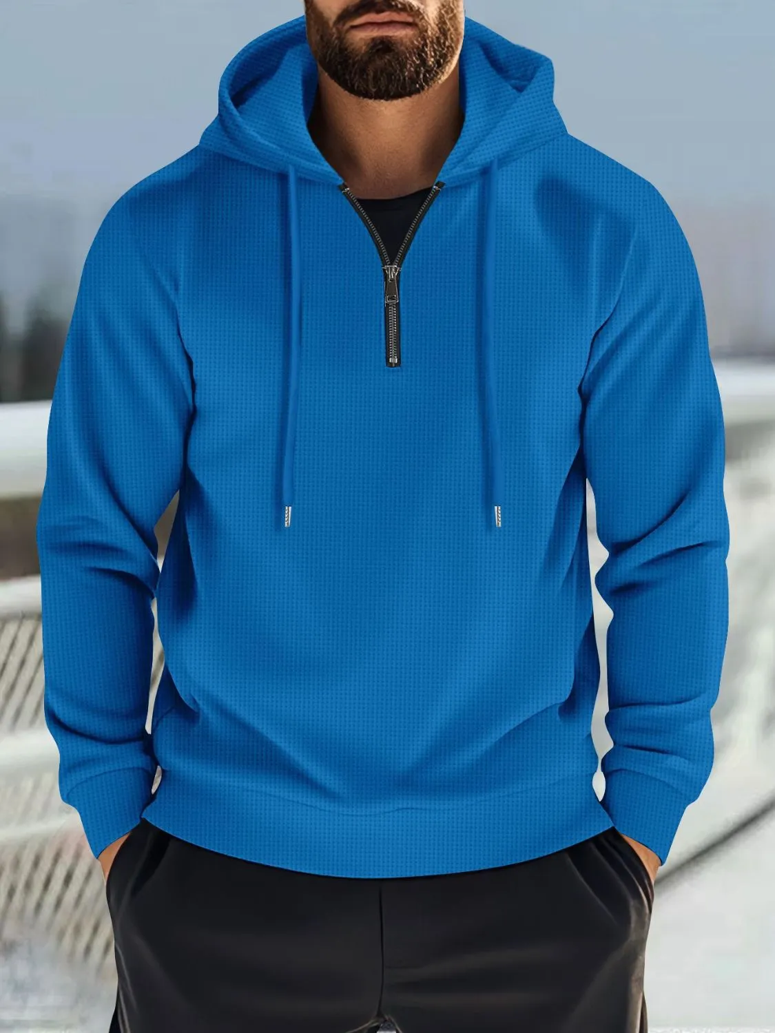 Men's Full Size Quarter Zip Long Sleeve Drawstring Hoodie Plus Size