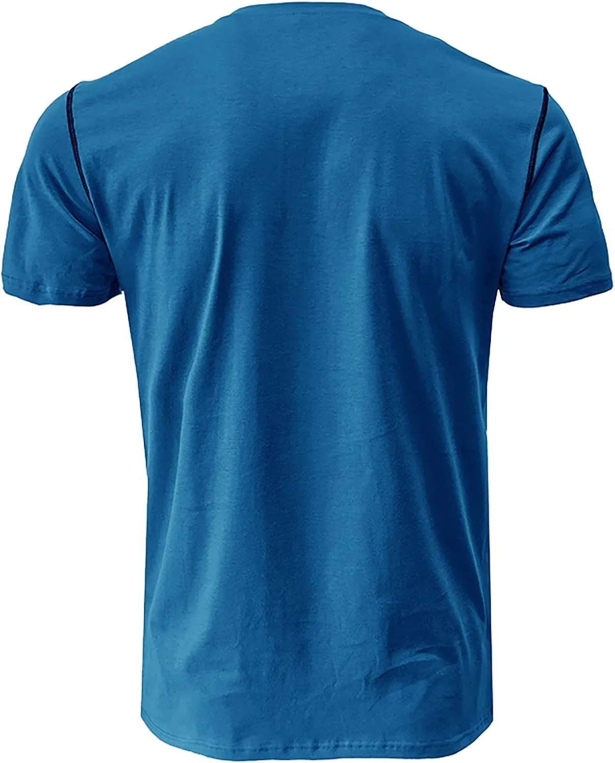 Mens Henley Tops Short Sleeve Basic Stand Collar Button-Down T-Shirt with Pockets Solid Color Shirts