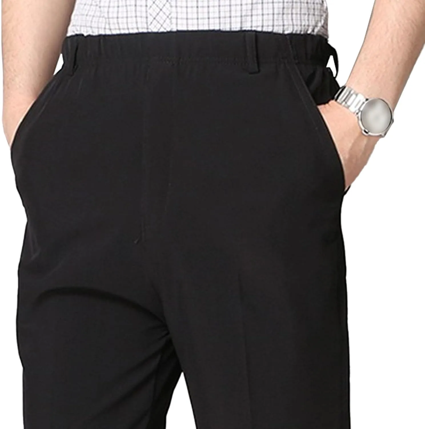 Men's High Waist Straight Leg Outdoor Pants Stretch Business Loose Fit Trousers Casual Solid Soft Sweatpants
