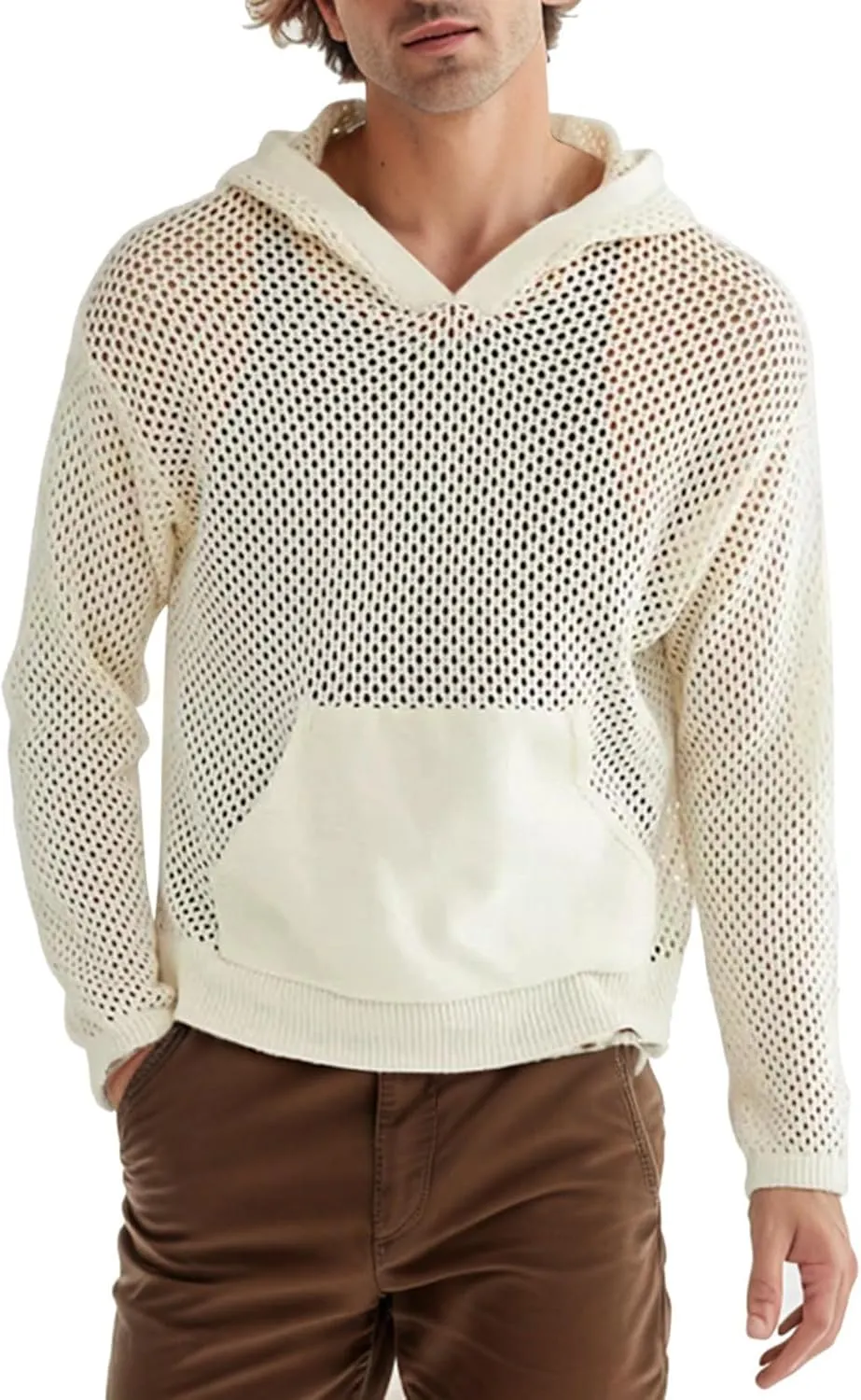 Men's Long Sleeved T Shirt Base Shirt Fashion Men Hollow Loose Casual Large Size Men Hooded Hoodie Brief Pack