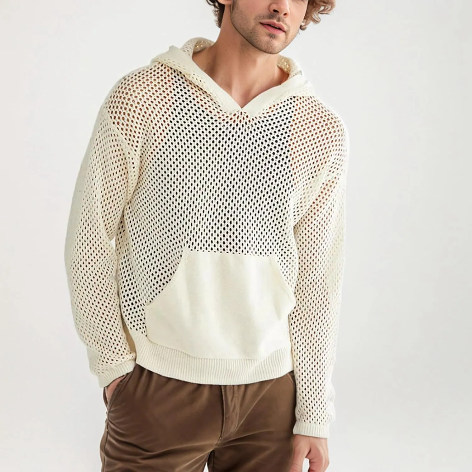 Men's Long Sleeved T Shirt Base Shirt Fashion Men Hollow Loose Casual Large Size Men Hooded Hoodie Brief Pack