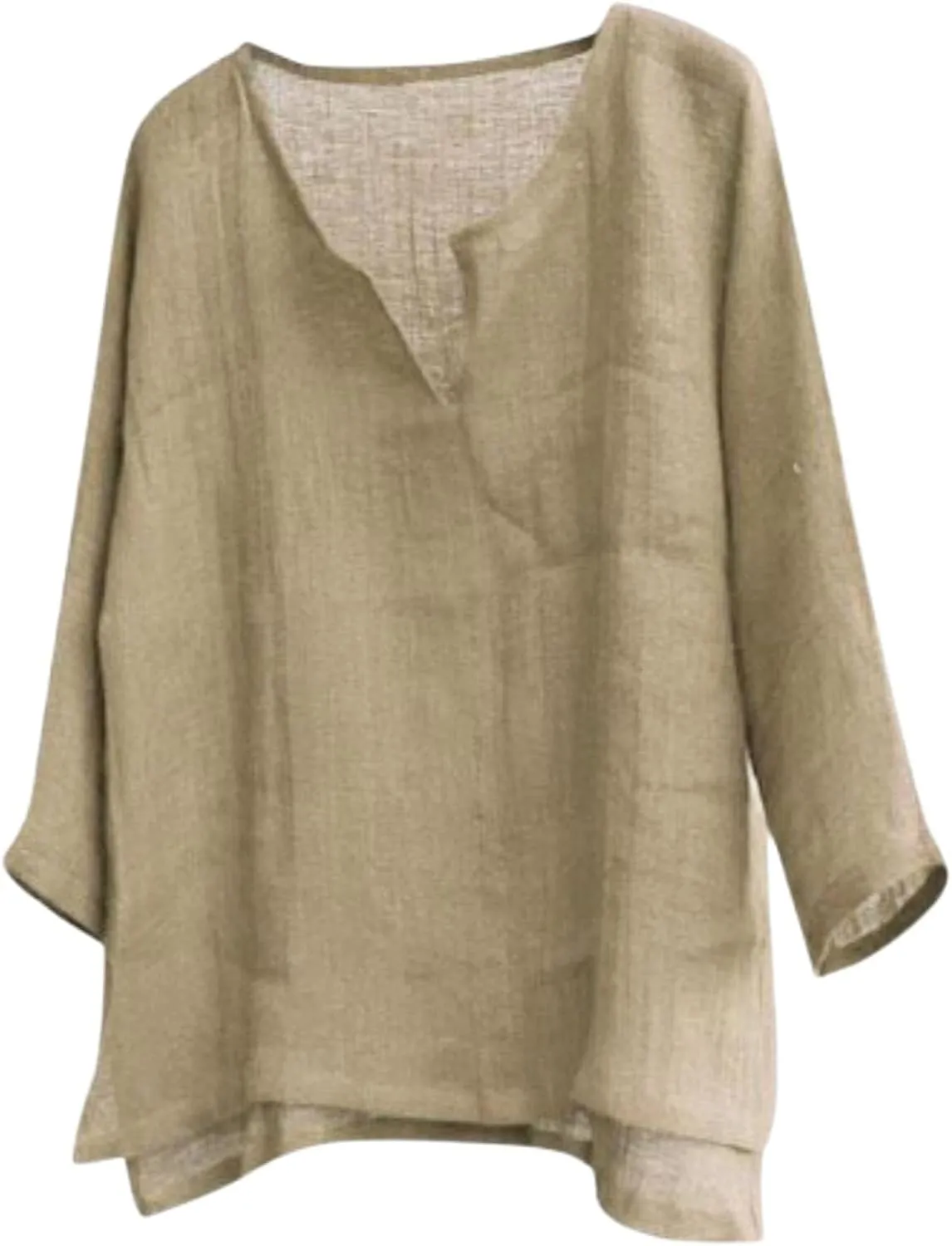 Mens Loose Fit Linen Shirts Long Sleeve V Neck T Shirt Casual Stylish Tees Fashion Hawaiian Beach Tops for Men Summer