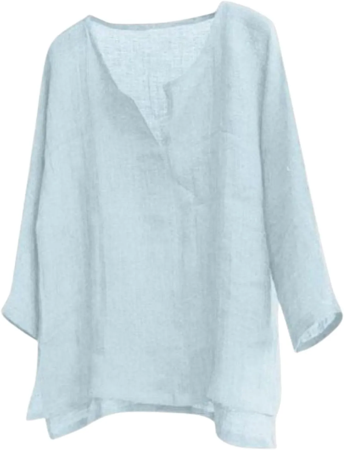 Mens Loose Fit Linen Shirts Long Sleeve V Neck T Shirt Casual Stylish Tees Fashion Hawaiian Beach Tops for Men Summer