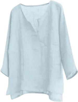 Mens Loose Fit Linen Shirts Long Sleeve V Neck T Shirt Casual Stylish Tees Fashion Hawaiian Beach Tops for Men Summer