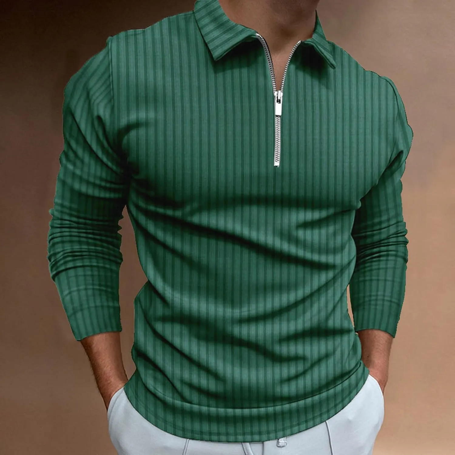 Men's Muscle T Shirt Stretch Long Sleeve Workout Shirts Slim Fit Casual Plain Tees Stylish Quarter Zip Polo Shirt