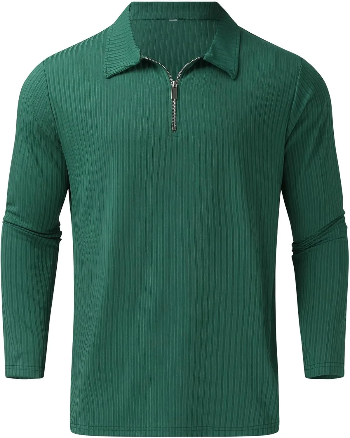 Men's Muscle T Shirt Stretch Long Sleeve Workout Shirts Slim Fit Casual Plain Tees Stylish Quarter Zip Polo Shirt