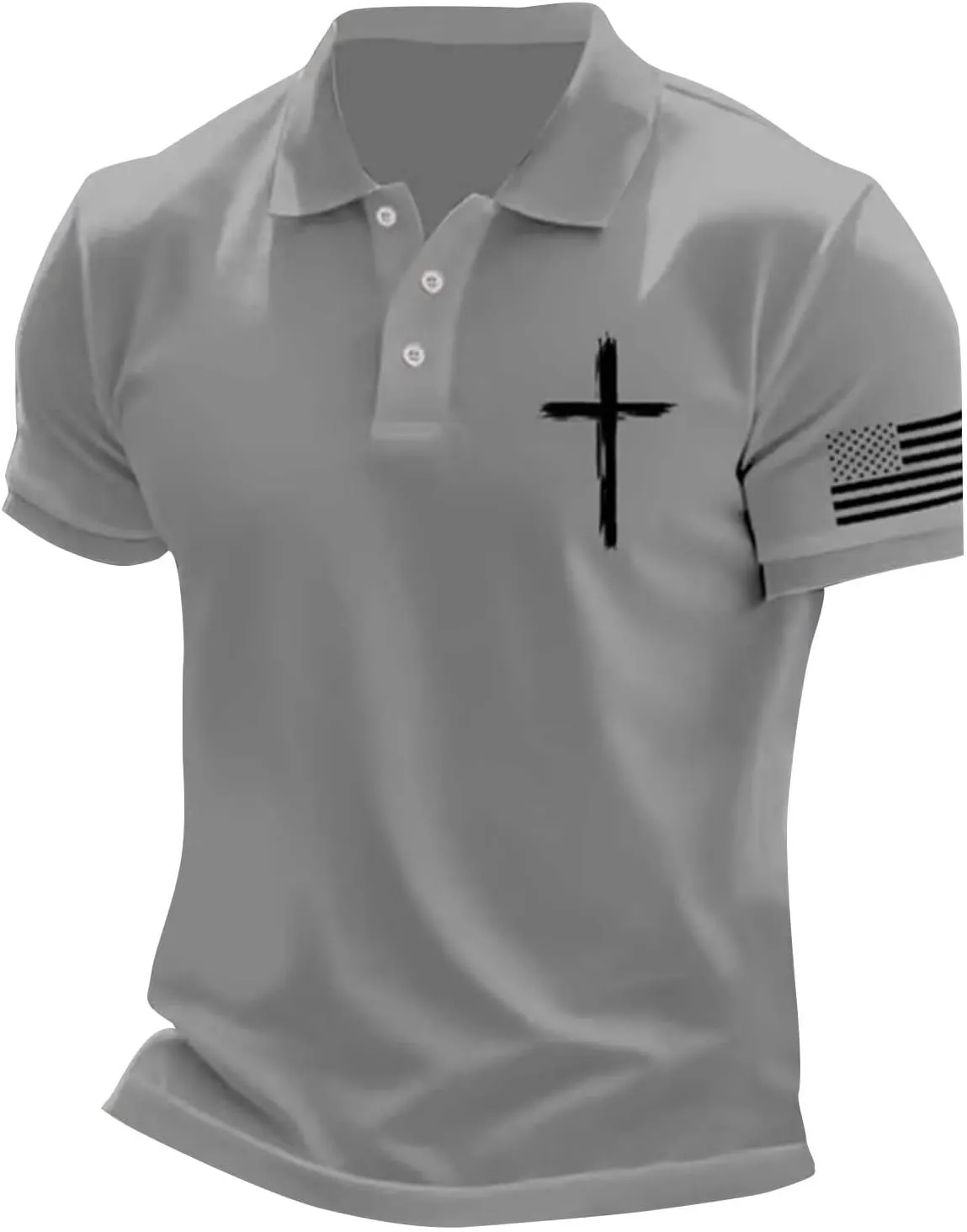 Mens Polo Shirts Short Sleeve American Flag Golf Shirt 4th of July Christian Cross USA Flag Tees 2025 Patriotic Tops
