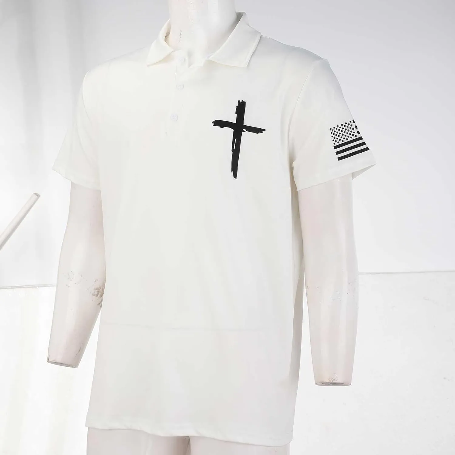 Mens Polo Shirts Short Sleeve American Flag Golf Shirt 4th of July Christian Cross USA Flag Tees 2025 Patriotic Tops
