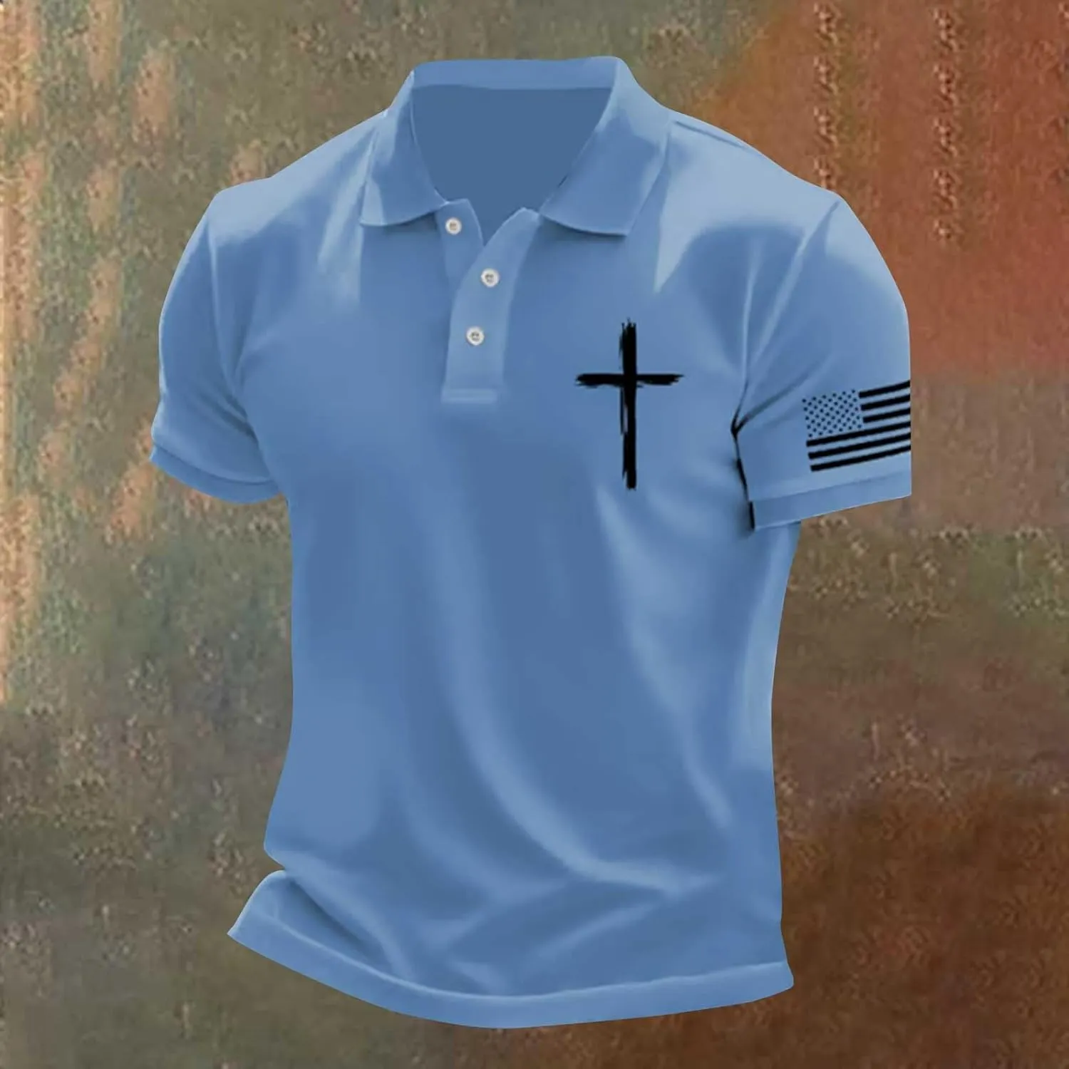 Mens Polo Shirts Short Sleeve American Flag Golf Shirt 4th of July Christian Cross USA Flag Tees 2025 Patriotic Tops
