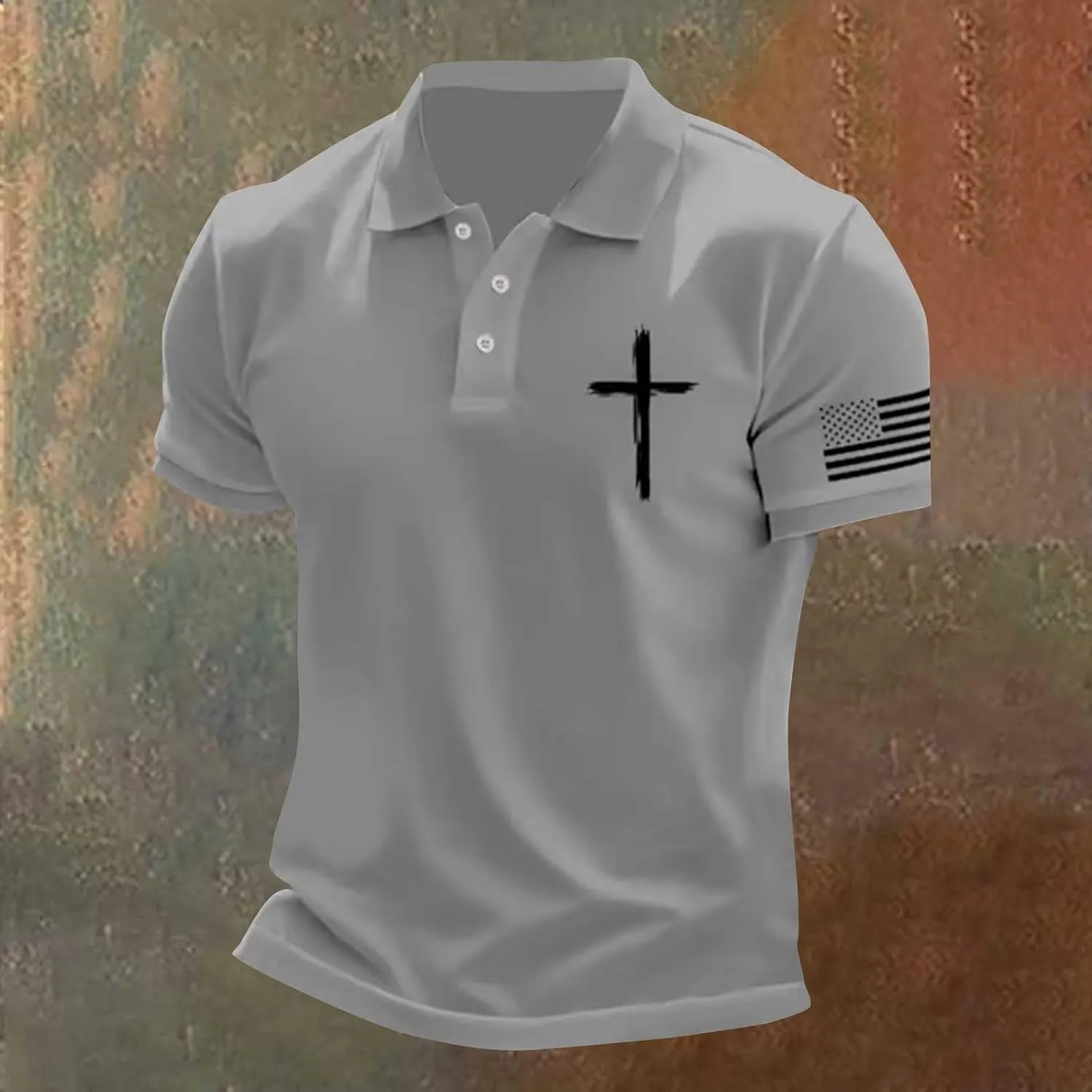 Mens Polo Shirts Short Sleeve American Flag Golf Shirt 4th of July Christian Cross USA Flag Tees 2025 Patriotic Tops