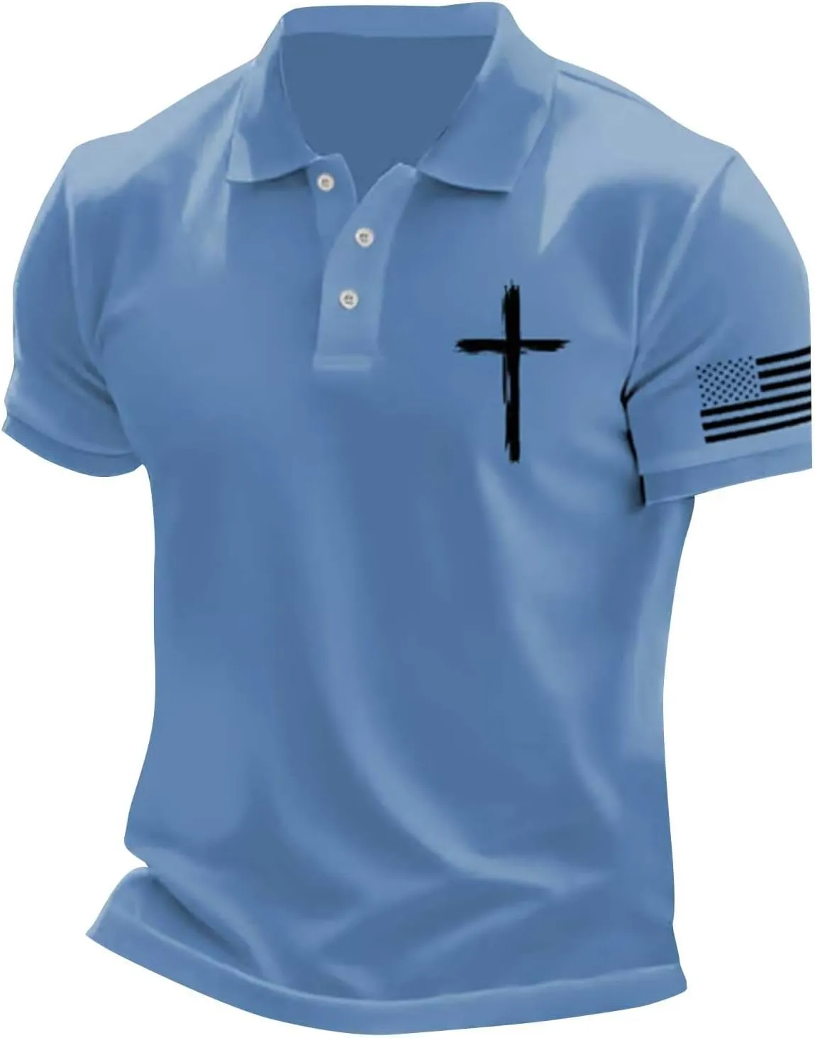 Mens Polo Shirts Short Sleeve American Flag Golf Shirt 4th of July Christian Cross USA Flag Tees 2025 Patriotic Tops