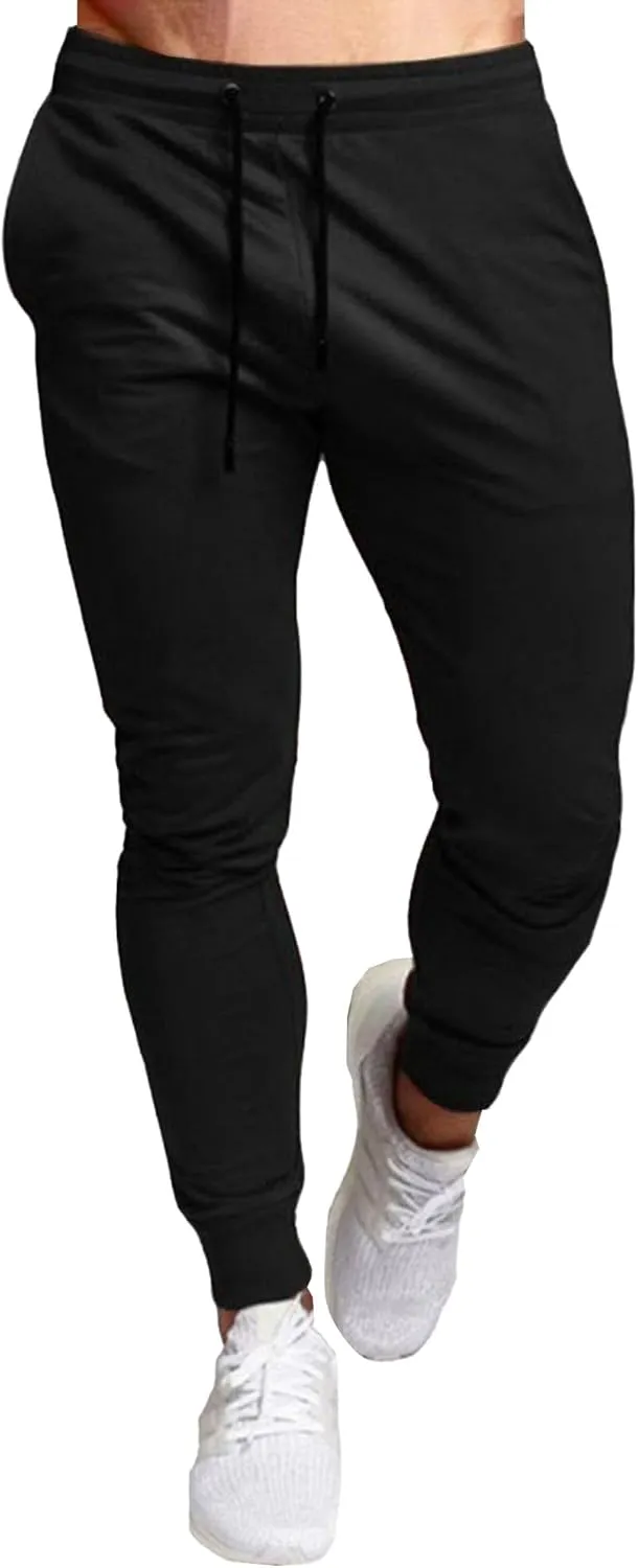 Men's Slim Fit Solid Drawstring Pants Cotton Casual Joggers Athletic Trousers Elastic Waist Stretch Hiking Sweatpants