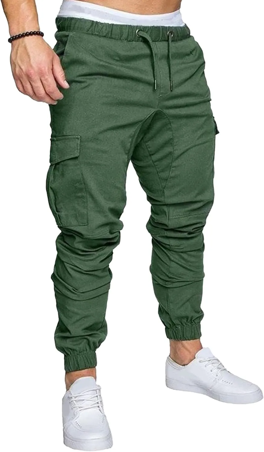 Men's Solid Drawstring Comfort Joggers Pants Casual Elastic Waist Cargo Trousers Cotton Baggy Work Hiking Pants