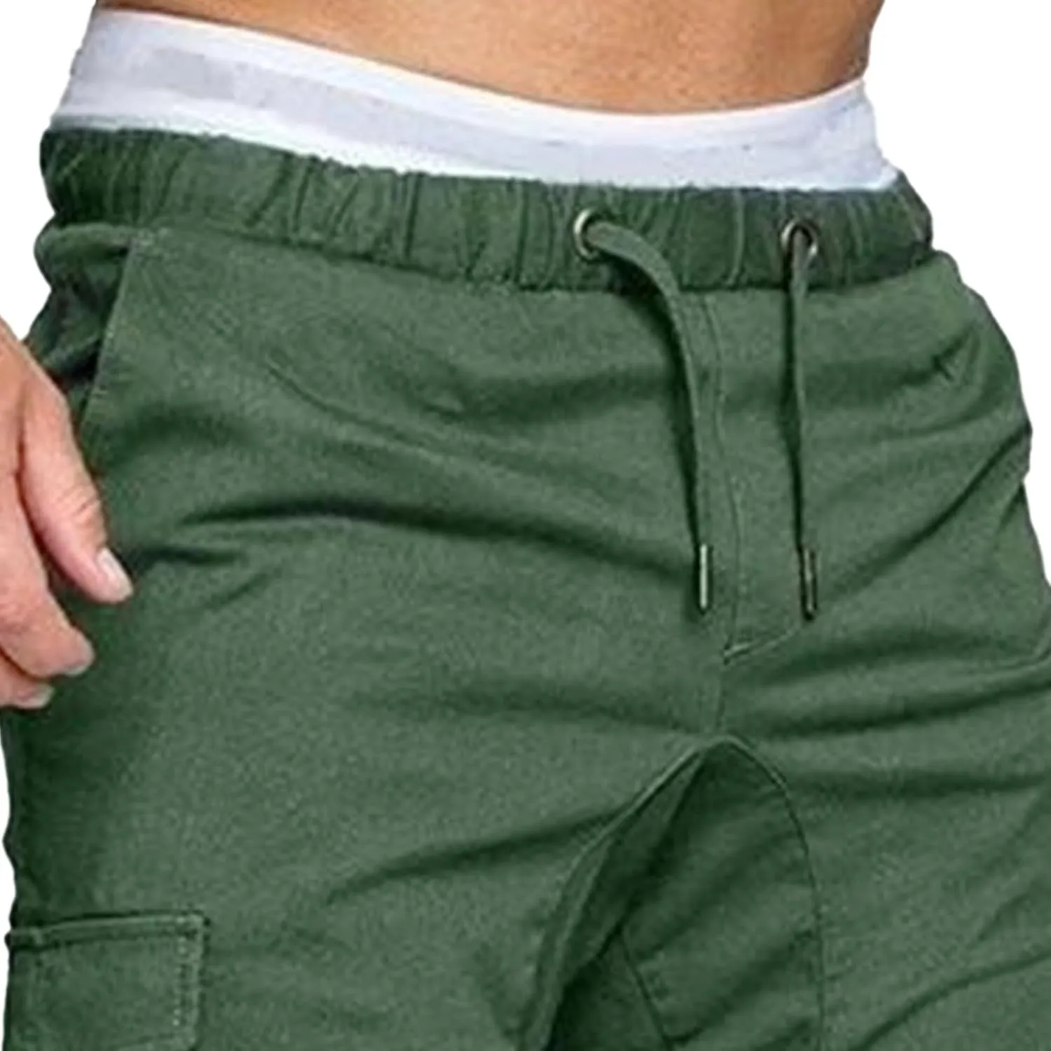Men's Solid Drawstring Comfort Joggers Pants Casual Elastic Waist Cargo Trousers Cotton Baggy Work Hiking Pants