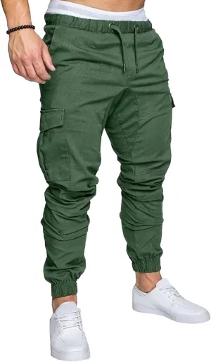 Men's Solid Drawstring Comfort Joggers Pants Casual Elastic Waist Cargo Trousers Cotton Baggy Work Hiking Pants