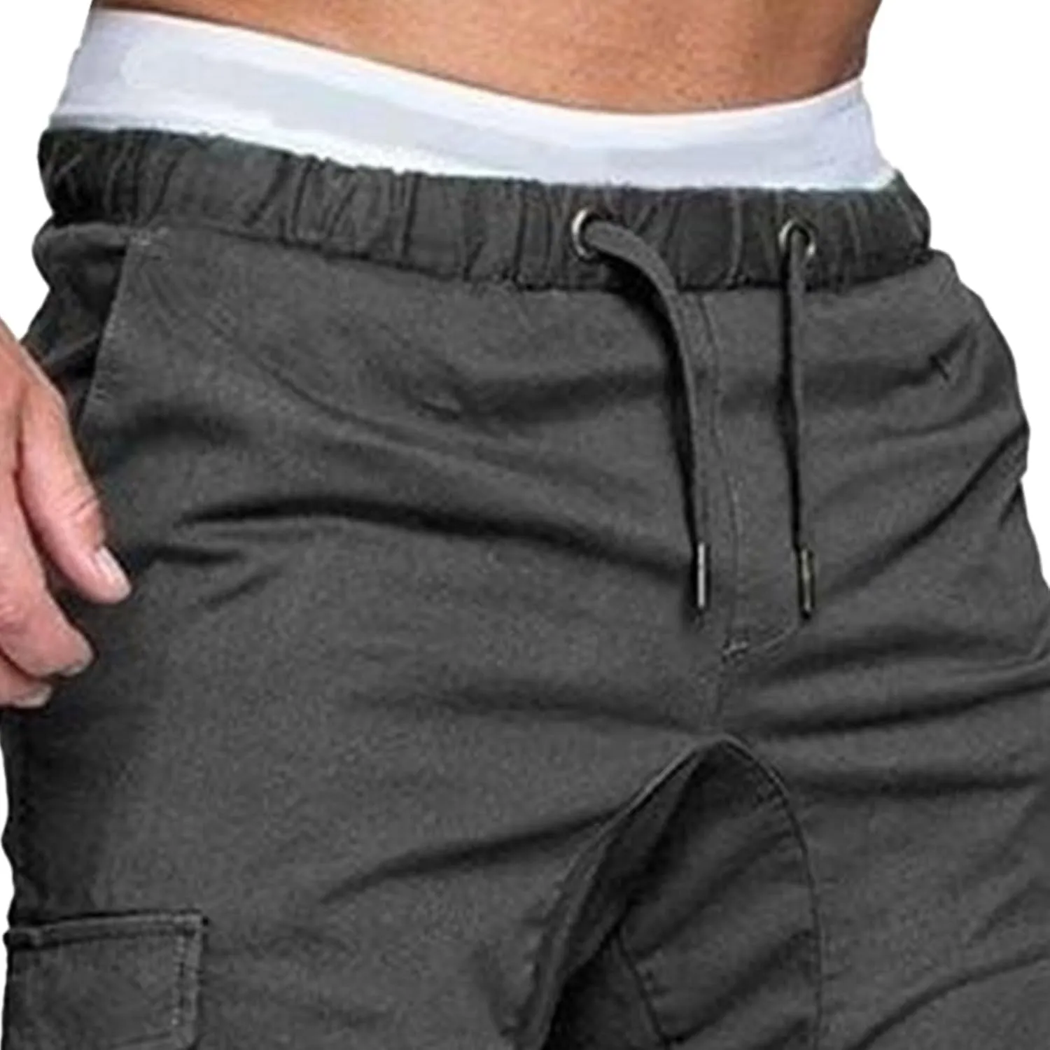 Men's Solid Drawstring Comfort Joggers Pants Casual Elastic Waist Cargo Trousers Cotton Baggy Work Hiking Pants