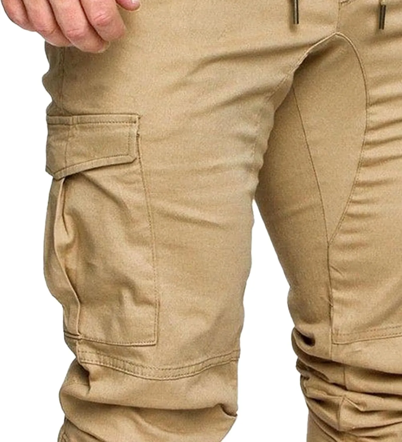 Men's Solid Drawstring Comfort Joggers Pants Casual Elastic Waist Cargo Trousers Cotton Baggy Work Hiking Pants