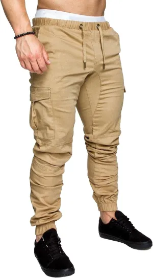 Men's Solid Drawstring Comfort Joggers Pants Casual Elastic Waist Cargo Trousers Cotton Baggy Work Hiking Pants