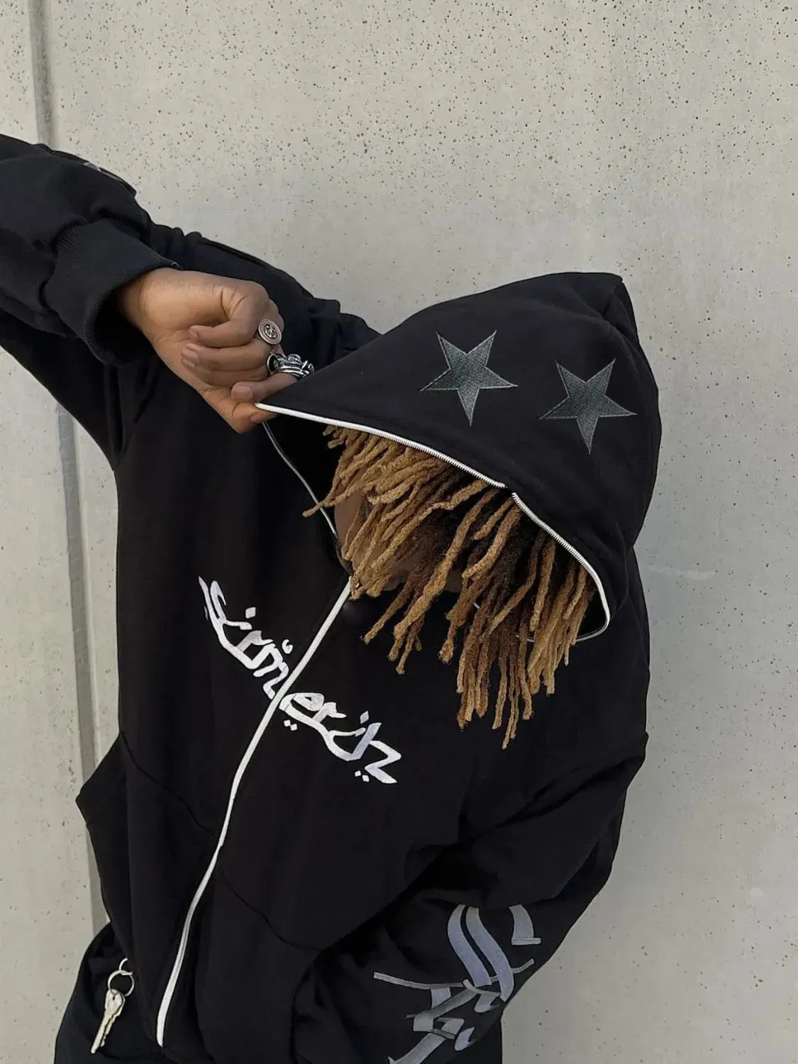 Men's Star Embroidery Zip Up Hoodie