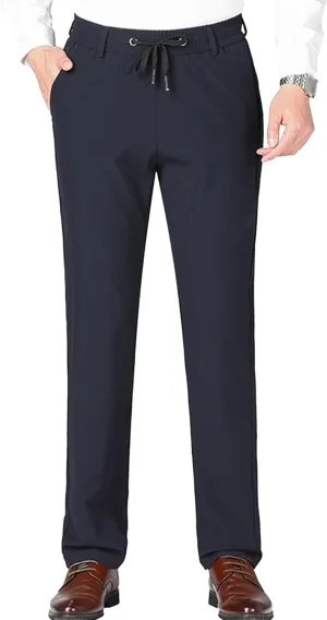 Men's Stretch Casual Straight Leg Dress Pants Drawstring Elastic Waist Solid Trousers Quick Dry Summer Outdoor Pants
