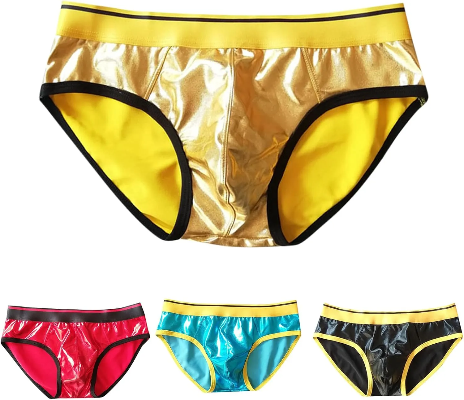 Mens Triangle Pants Faux Leather Soild Color Sexy Reflective Elastic Tight Comfortable Breathable Mid Waisted Briefs