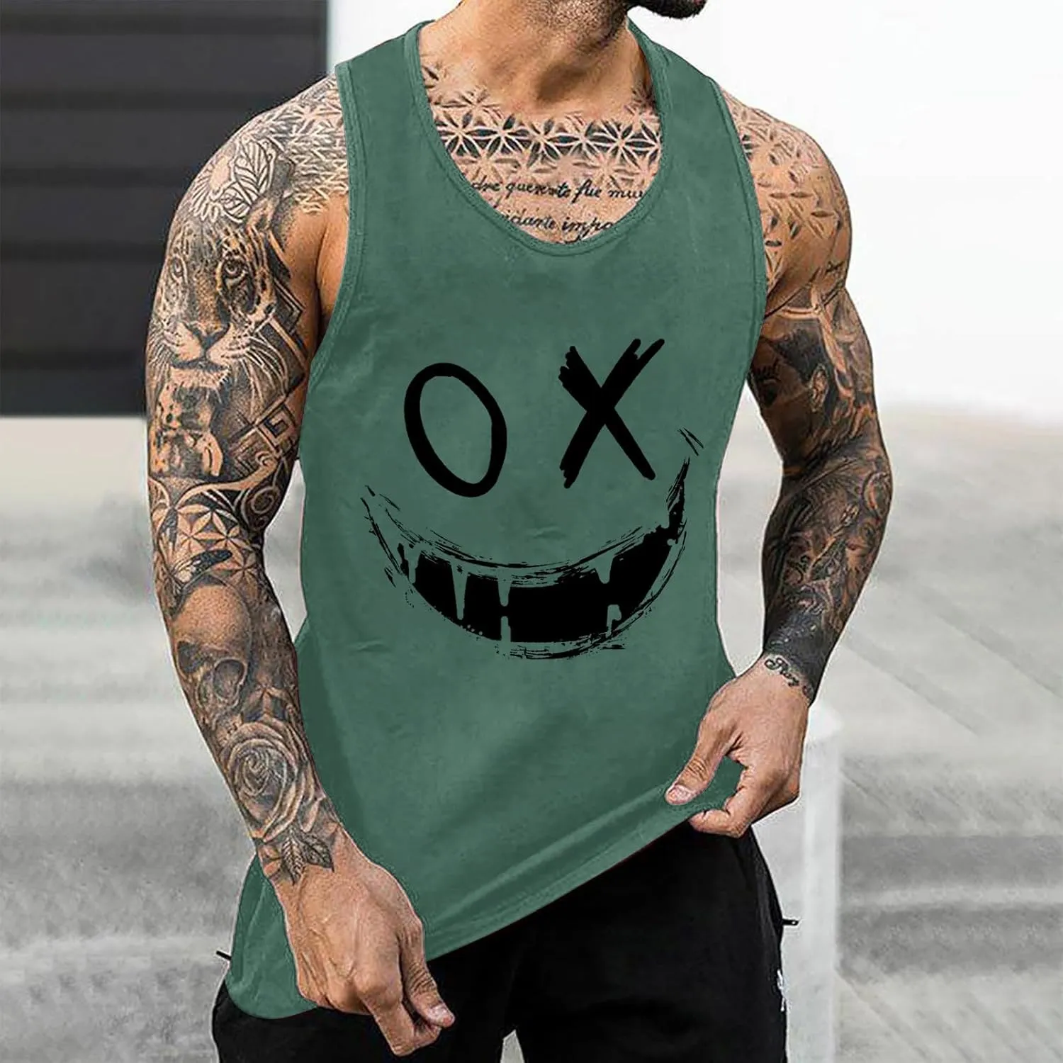 Mens Workout Tank Tops Funny Graphic Print Sleeveless T Shirt Lightweight Breathable Gym Training T Shirt Muscle Tees