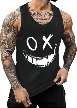 Mens Workout Tank Tops Funny Graphic Print Sleeveless T Shirt Lightweight Breathable Gym Training T Shirt Muscle Tees