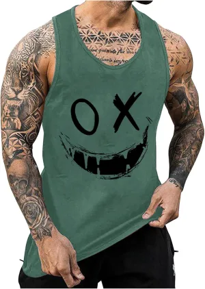 Mens Workout Tank Tops Funny Graphic Print Sleeveless T Shirt Lightweight Breathable Gym Training T Shirt Muscle Tees