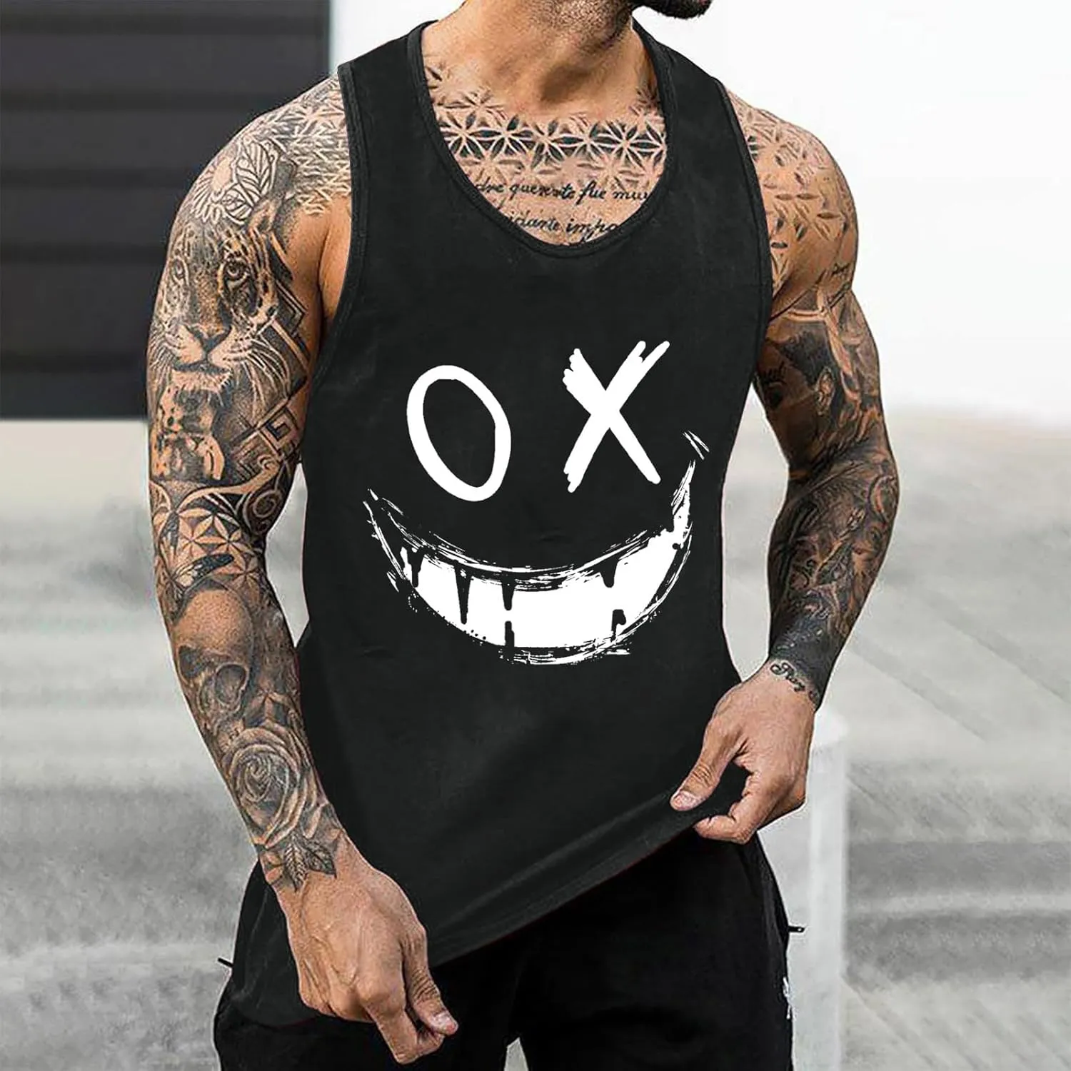 Mens Workout Tank Tops Funny Graphic Print Sleeveless T Shirt Lightweight Breathable Gym Training T Shirt Muscle Tees