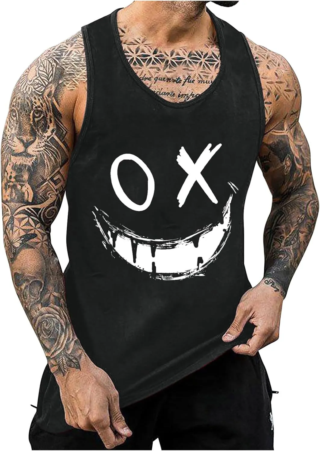 Mens Workout Tank Tops Funny Graphic Print Sleeveless T Shirt Lightweight Breathable Gym Training T Shirt Muscle Tees