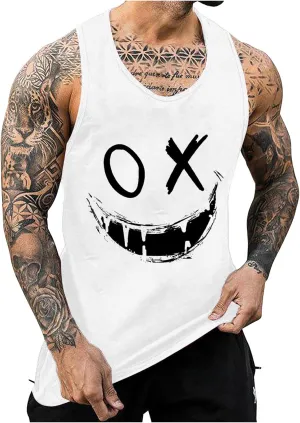 Mens Workout Tank Tops Funny Graphic Print Sleeveless T Shirt Lightweight Breathable Gym Training T Shirt Muscle Tees