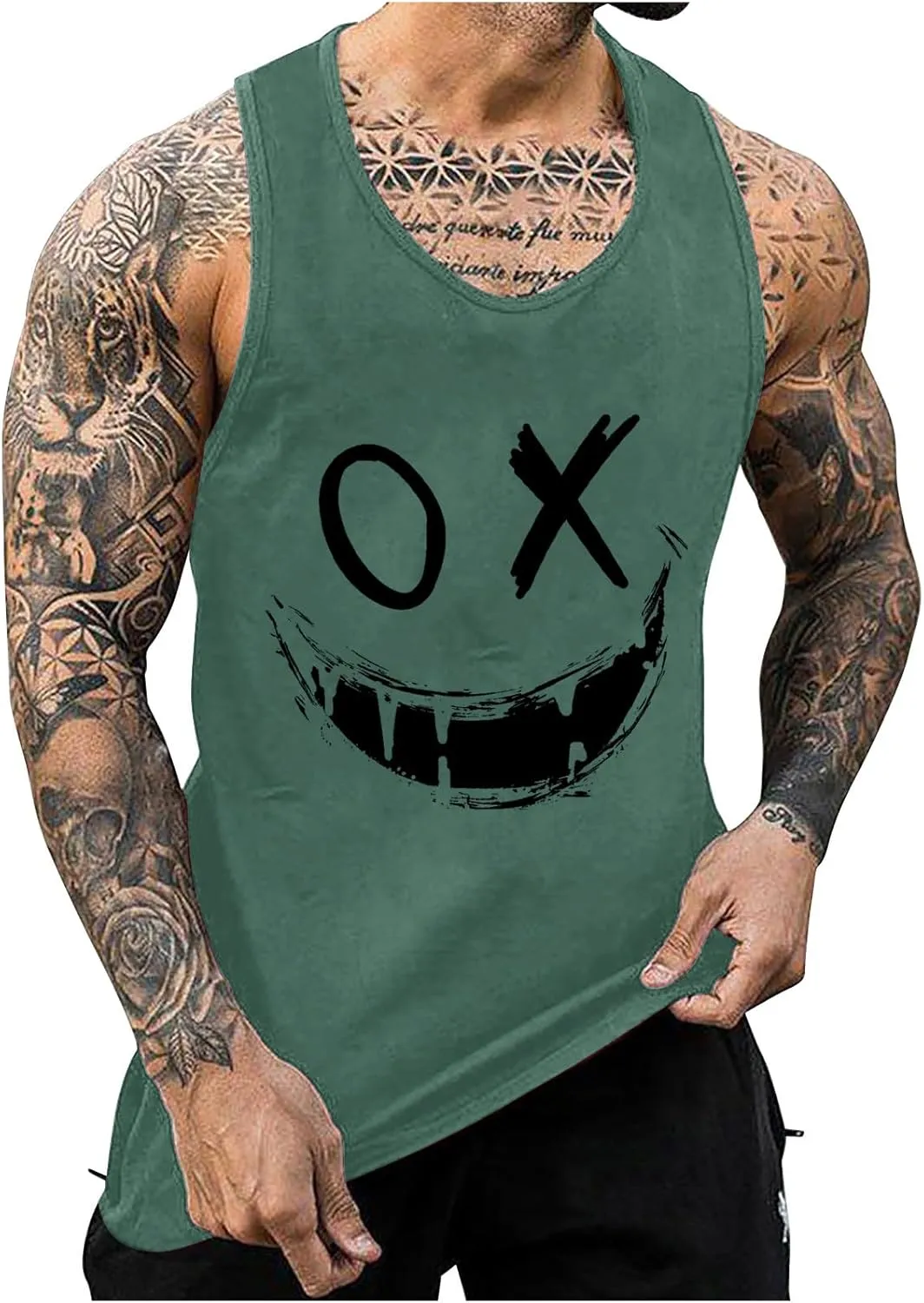Mens Workout Tank Tops Funny Graphic Print Sleeveless T Shirt Lightweight Breathable Gym Training T Shirt Muscle Tees