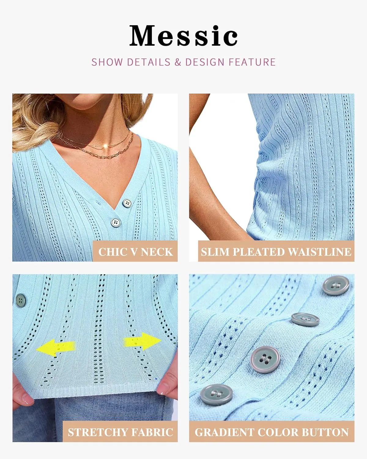 Messic Womens Short Sleeve Sweaters V Neck Casual Summer Knit Pullover Tops
