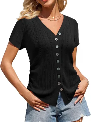 Messic Womens Short Sleeve Sweaters V Neck Casual Summer Knit Pullover Tops