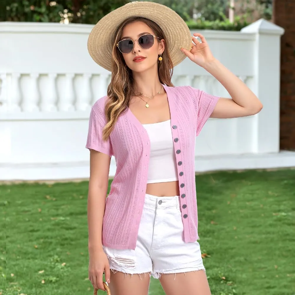 Messic Womens Short Sleeve Sweaters V Neck Casual Summer Knit Pullover Tops