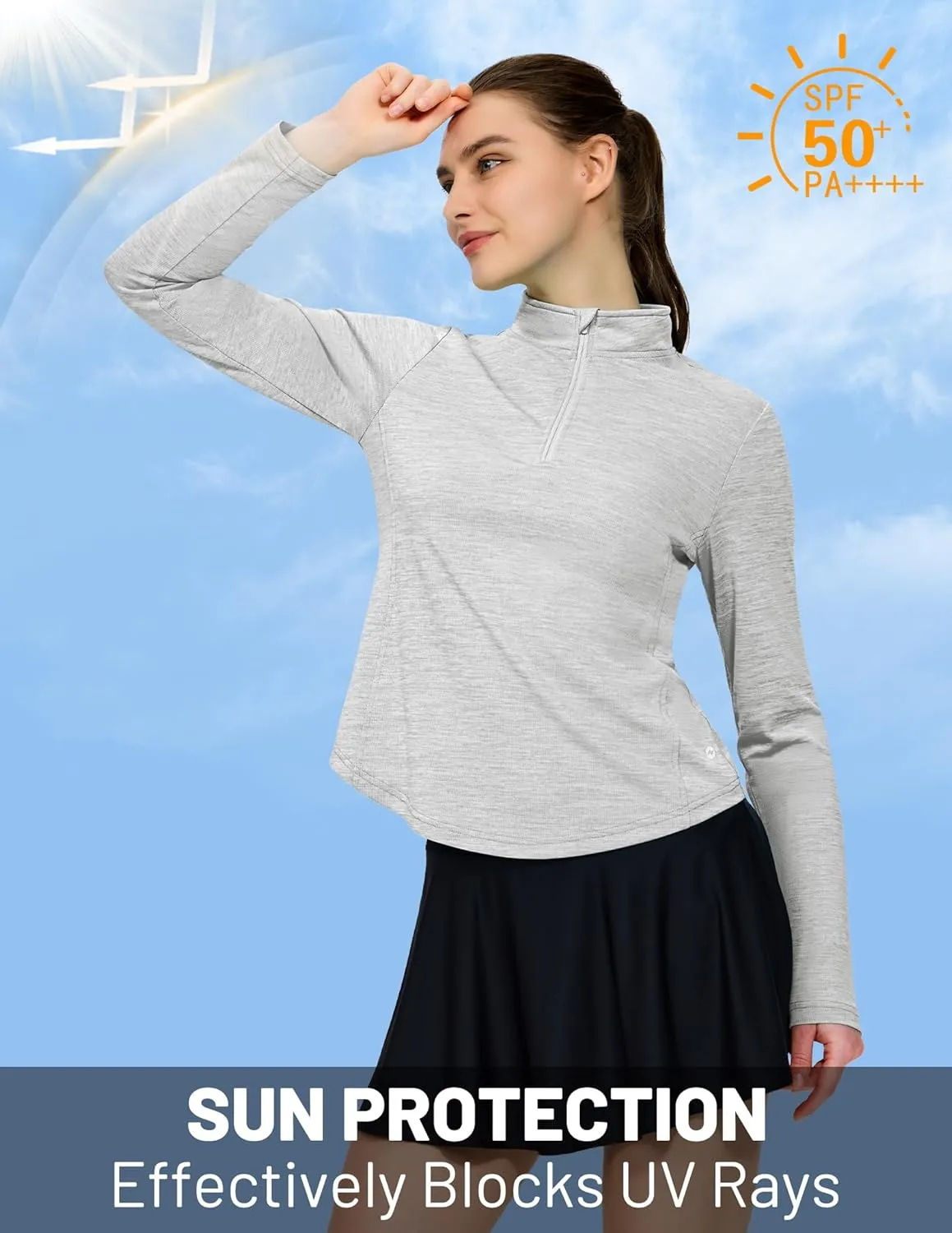 MIER Long Sleeve Workout Shirts for Women Quarter Zip Athletic Pullover Dry Fit Flowy Golf Running UV Sun Shirts,1/4 Zip